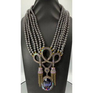 Heidi Daus FRENCH FLAIR Beaded Crystal Drop Tassel Necklace TANZANITE VIOLET